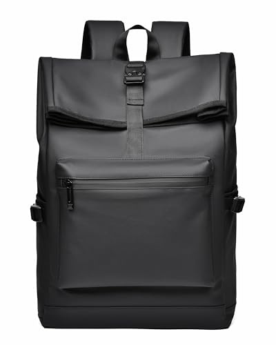 Mixroom – Zaino da Viaggio Porta PC in Membrana PU Impermeabile Borsa Casual Uomo con Tasca per PC Portatile Computer Notebook per Tempo libero Scuola Lavoro Nero