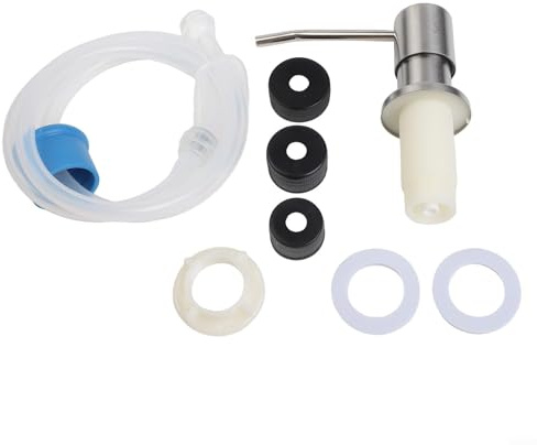 ZWEquipint Dispenser di sapone per lavello da cucina, in acciaio inox 304, con tubo in silicone da 100 cm, per detersivo liquido per piatti, lozione nera (argento)