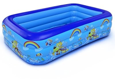Large Family Inflatable Paddling Pool for Kids & Adults, 3-Ring Deep Swimming Pool with Fun Cartoon Design, Thick Leak-Resistant PVC, Quick Drain Garden Pool for Backyard, Indoor & Outdoor Summer Play