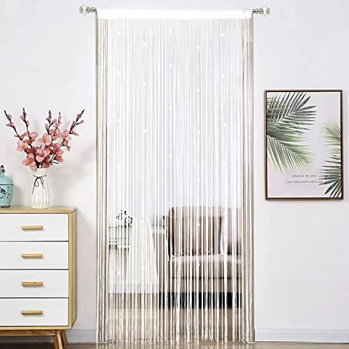 HSYLYM Beaded Doorway Curtain Door Beads Dense String Curtains Fringe Hippie Perfect for Wall Hanging Decor Room Divider Privacy Doors Window Closet Doorways Decorations (100x280cm,White)