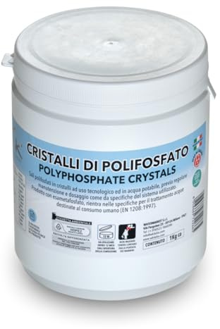 WK - Polyphosphates pour chaudière, recharge universelle de 1 pot en cristaux de 1 kg pour filtration d'eau, agit comme anticalcaire et anti-corrosif