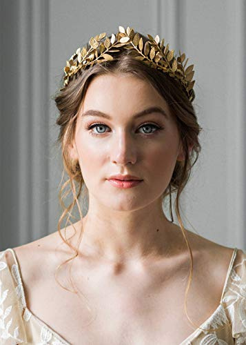 Deniferymakeup Vintage Baroque Wedding Olive Branch Crown and Tiara Bridal Princess Queen Crown for Bride and Bridesmaid (Gold)