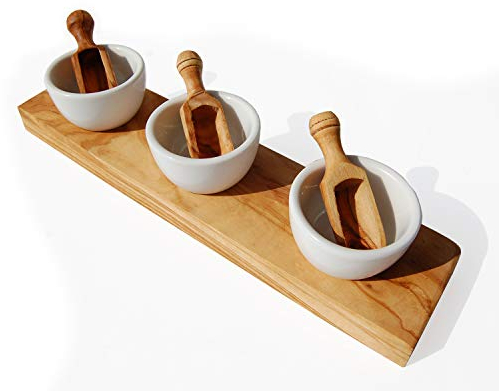 D.O.M. Die Olivenholz Manufaktur D.O.M. Lot de 7 Bols à épices en Porcelaine avec Bois d'olivier Ø 5,5 cm