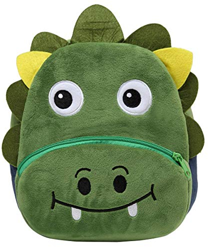 Kasgo Kleinkind Rucksack für Jungen Mädchen – Kleiner Niedlicher Tier-3D-Kinderrucksack für 1-4 Jahre, Leichter Kindergartenrucksack Mini-Kindergartentasche Sanftem Plüsch Grüner Dinosaurier