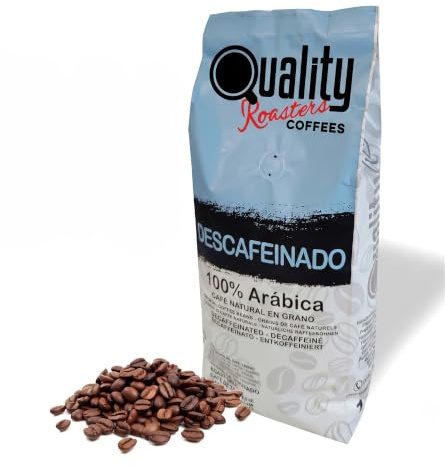 Grains de café naturels. Décaféiné 100% Arabica. 1kg. Goût lisse. Torréfie artisanal.