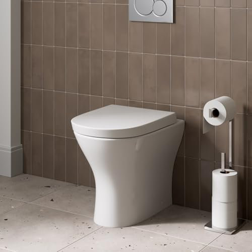 Affine® Arles Modern Bathroom Cloakroom Back to Wall BTW Toilet Space Saving WC Toilets, Soft Close Top Fix Seat, D Shape Pan, Ceramic, White Gloss