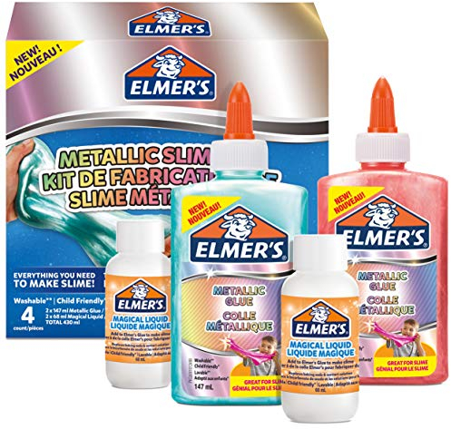 Elmer’s Metallic Slime Kit | Slime Supplies Include Metallic PVA Glue & Magical Liquid Slime Activator | Washable & Kid Friendly | 4 Count