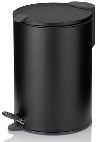 kela Cubo para cosméticos negro mate 3 l, tapa con cierre silencioso, cubo de basura con pedal para baño MATS, cubo de basura para baño con cubo interior y asa de transporte