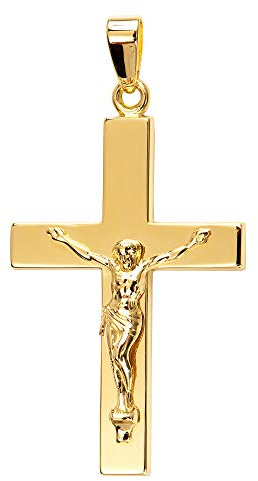 JEVELION Kreuz-Anhänger Gold-Kreuz Jesus Christus für Damen, Herren und Kinder als Kettenanhänger mit Schmuck-Etui