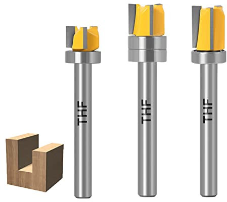 TXHF Set of 3 Pieces 6mm Shank Flush Trim Pattern Template Router Bit Set Wood Top Bearing Milling Cutter Tool
