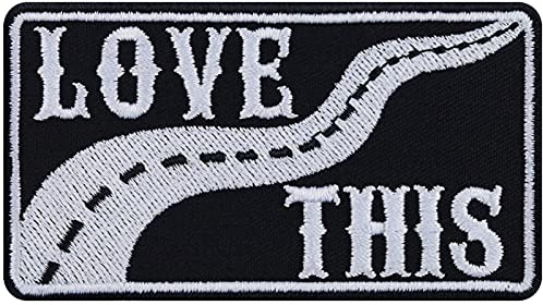 Route66 tygmärke för att sy på/stryka på LOVE THIS biker stryk-på/patch strykbilder | Nostalgi vintage motorcyklist applikation för att sy på | 90 x 50 mm