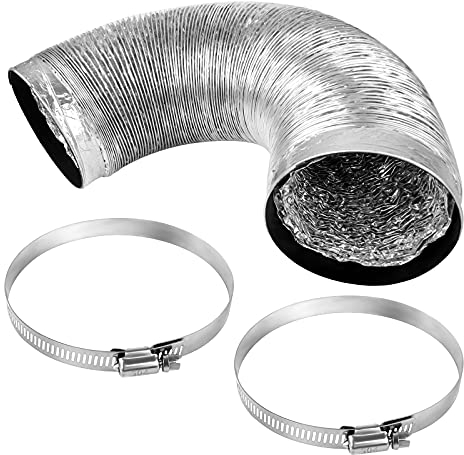 Abluftschlauch Aluminium 3M Flexible Aluminium Rohr Durchmesser 100mm Alurohr Lüftungsschlauch mit 2 Schlauchschelle Edelstahl für Klimagerät,Wäschetrockner,Trockner