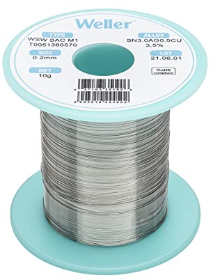 Weller WSW SAC M1 (T0051386570) Alambre De Soldadura Sin Plomo, Ø 0,2 Mm, Aleación Sn96.5Ag3.0Cu0.5, Contenido De Fundente 3.5% 10g