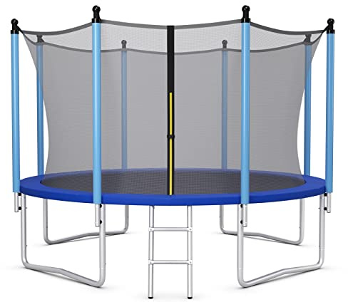 COSTWAY Outdoor Trampoline, 8FT 10FT 12FT Round Trampolines with Safety Enclosure Net, Ladder, Padded Poles, Weatherproof Combo Bounce Trampoline for Kids Adults (12FT, Internal-Net)