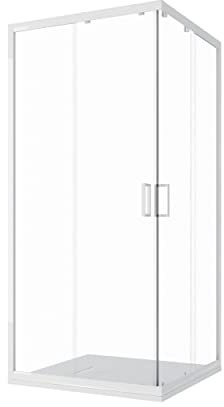 Box Doccia Angolare 70x100cm mod. Ibiza con Apertura Scorrevole Vetro Temperato Trasparente da 4mm Altezza 185cm Profili in Alluminio Bianco Maniglia ABS Bianco