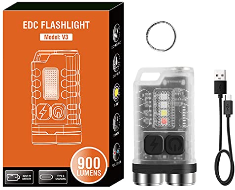 Aedcbaide Super Bright Rechargeable LED Torch, 900 Lumens Mini Flashlight with Cap Clip, IP65 Waterproof USB Rechargeable, 12 Modes for Camping, Tail Magnet