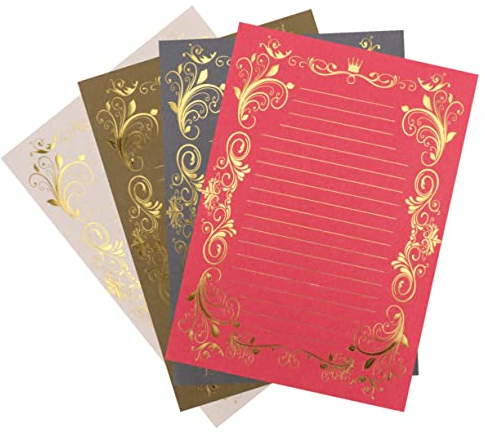 NUOBESTY Briefpapier Retro Heißpräge Verfahren 4 Satz Kreative Muster Elegant für Liebesbriefe Notizen und Besondere Anlässe