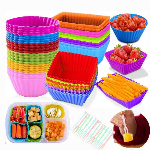 48 Stück Wiederverwendbare Silikonformen, Muffinformen Backbecher,Umweltschonend aus Silikon, BPA frei Backförmchen Cupcake & Muffinförmchen für Kuchen