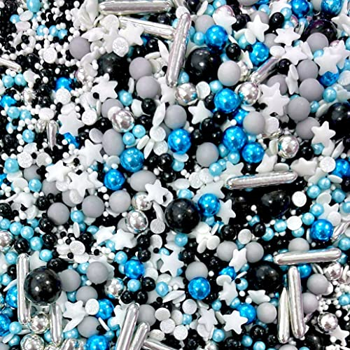 Black blue white grey metallic silver rods sprinkles mix for cupcake cookies cake toppers pearls stars male kids baby boy shower chocolate balls 100s and 1000s decoration DADDY COOL