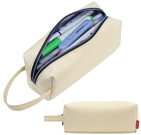 Fmeida Federmäppchen Mädchen Federtasche Junge Schlampermäppchen Vintage Federmappe Stifteetui Single Stiftemäppchen Stiftemappe Federpenal Mäppchen für Büro Uni Beige