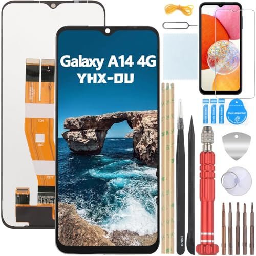 YHX-OU 6.6'' Schwarz Display LCD Für Samsung Galaxy A14 4G SM-A145P SM-A145R SM-A145RZSUEUB LCD Display Touchscreen Ersatz Bildschirm Glas Assembly mit Werkzeug + 1 Stück Schutzfolie