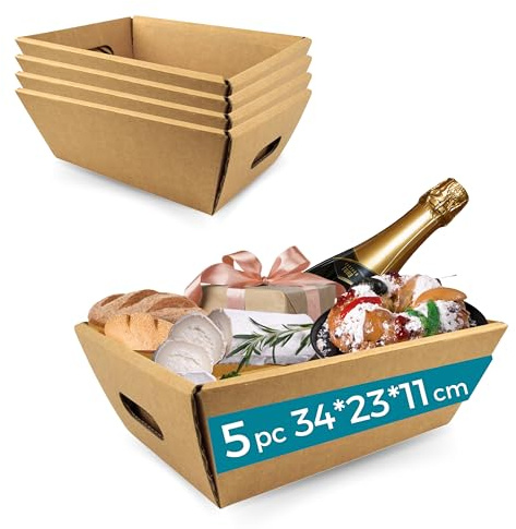 5x Kartonbox für Geschenkkörbe ohne Deckel 34x23x11 cm – Geschenkbox für Weihnachten, Ostern, Firmenkörbe und Feiern | Espirito Rebelde