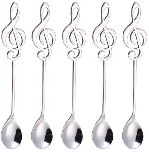 5-Teiliger Musiknoten-Kaffeelöffel, Kreatives Löffelset Aus Edelstahl, Dessertgetränk-Rührlöffel, Geeignet Für Restaurant-Café-Geschirrset