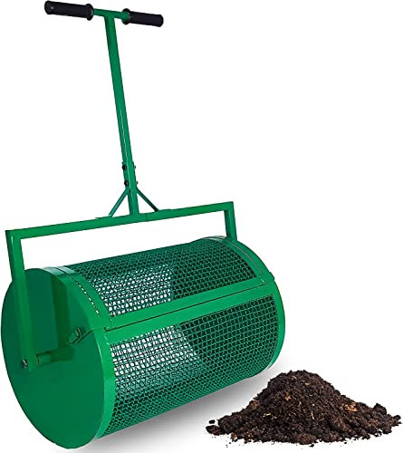 OSBELE Esparcidor de abono, Cesta de Malla metálica de 24 Pulgadas, esparcidores de césped y jardín, esparcidor de estiércol de Fertilizante de Empuje de Malla metálica Resistente para césped y Jar