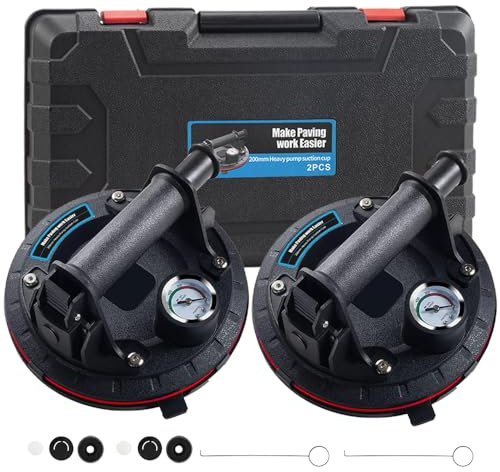 2 Pack 8 Glasheber Saugheber mit Manometer Vakuum Saugheber,Starker Saugnapf-Geeignet für schweres Glas, Fliesen, EisenplatteSchiefer,Saugnäpfe für Materialtransport Industrie(laden ca. 150kg/330lbs)