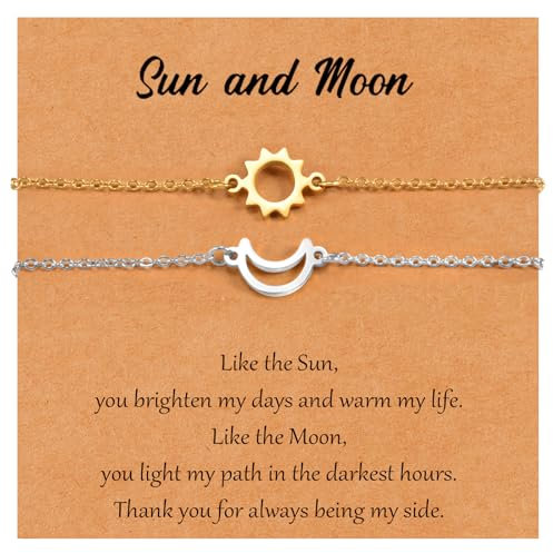 SUNSH Sonne Mond Armband, Mutter-Tochter/Schwester/Freund, Paar-Armband, Damen Armband, Geschenke Für Töchter Schwestern Freunde, Geburtstag/Weihnachten/Zurück Zur Schule, Gold Sonne-Silber Mond