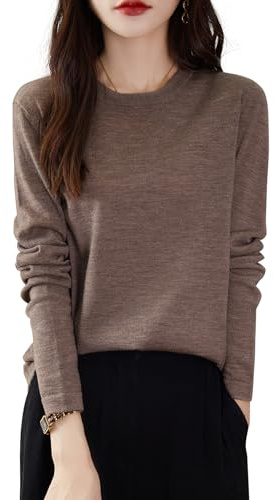 Chanyarn 100 % merino ullskjorta damer rund hals långärmad för resor vandring t-shirt underkläder topp, SOLBRÄNNA, S