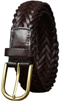 AGUTALITHIC Gürtel Aus Rindsleder Breite 3cm Flechtgürtel Handgemachter Geflochtener Echtleder Ledergürtel Mit Goldschnalle Für Damen Und Herren(110cm/43, Coffee)