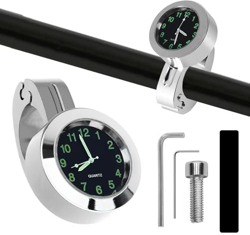 Motorrad Wasserdichte Leuchtende Uhr für Lenker - Silber, geeignet für Fahrräder, Elektrofahrzeuge und Motorräder