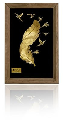 Wanddeko,Deko für Wohnzimmer, Federnbrett, Blattgold,24 Karat,Handmade brett, Kunst, Gemälde,Tableau