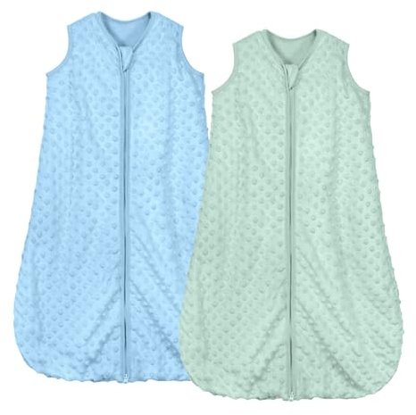 Mosebears Mosebars Schlafsack Baby 1,5 Tog 2er Pack Ganzjährig Kinderschlafsack mit Sojafaser Baumwolle Schlafsack Verschiedene Größen Herbst Winter Schlafdecke(Hellgrün&Hellblau, M)