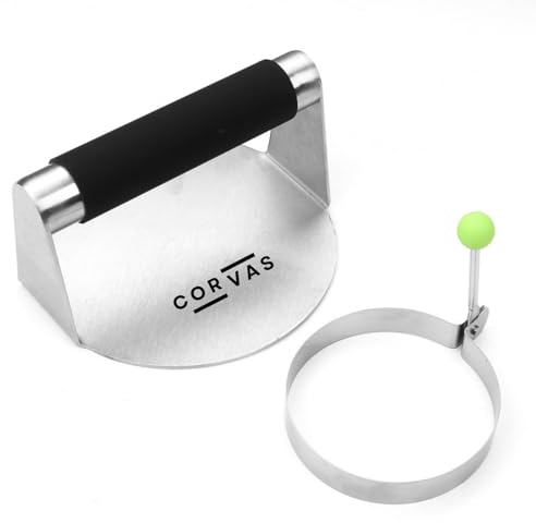 CORVAS - Smash Burger - Aplastador de Hamburguesas - Smash Burger Kit - Prensa Hamburguesas - Smasher de Acero Inoxidable 304 Soldado en Una Pieza - Incluye Accesorio para Huevos