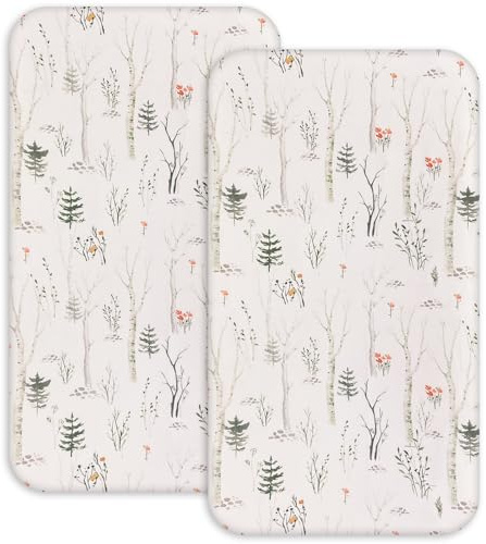 Skötdyna skydd ultramjukt andningsbart skötbord ark 2-pack, muslin baby blöjbyte bord skydd för flickor och pojkar 15 x 13 cm (zebra och träd)