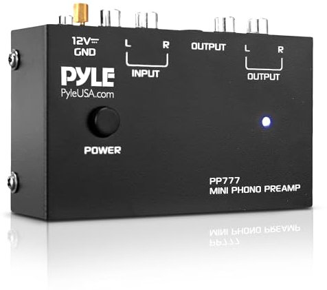 Pyle Preamplificatore Phono, Amplificatore Audio per Giradischi Mini Elettronico Stereo con Ingressi RCA e Uscite, Operazione a Basso Rumore