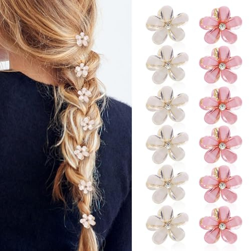 12 Stück Mini Diamant Haarspangen, Blumen Haarspangen Mit Strass, Kleine Haarklammer, Haarschmuck für Damen Mädchen Party Hochzeit