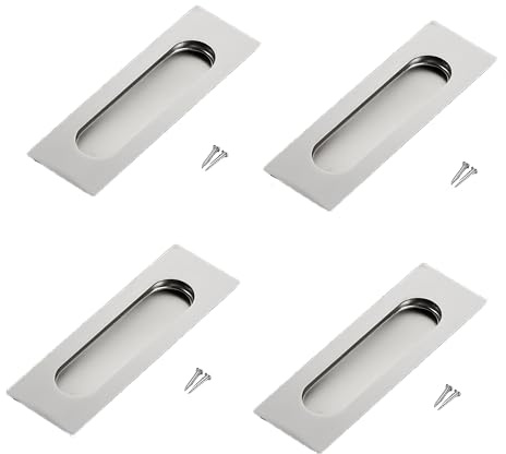 HLJMRD 4 Pack Brushed Stainless Steel Flush Door Handles, Recessed Finger Pulls, Recessed Sliding Door Handles for Pocket Doors, Flush Pull Handle for Cabinets and Drawers(120mm Length)