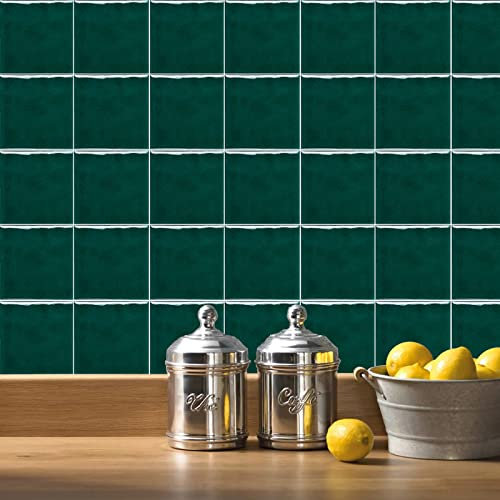 Tile Stickers 15x15cm Dark Green Stick on Tiles Self Adhesive Wall Tiles Peel and Stick Floor Tiles, Tile Stickers for Kitchen and Bathroom