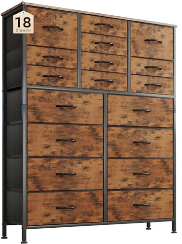 CAIYUN Chest of Drawers with 18 Drawers， Dressers & Chests of Drawers for Bedroom， Storage Drawers for Kids， Bedroom Furniture Toy Storage Clothes Storage Cabinet, Brown