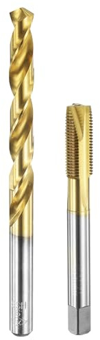 sourcing map Gewindeschneider- und Bohrer-Set, 1 x M10 x 1 metrische Spiralspitzen-Gewindebohrer und 1 x 9 mm Spiralbohrer, titanbeschichtet HSS-6542 Gewindewerkzeug-Set