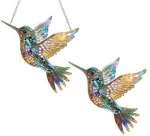 Sonnenfänger Prisma Kolibri, Fensterdeko Hängend Kolibri Suncatcher, Acryl Sonnenfänger zum Aufhängen Gartendeko, Weihnachtsbaum Hängende Ornamente für Fenster Garten Basteln Deko (Diamond Painting)