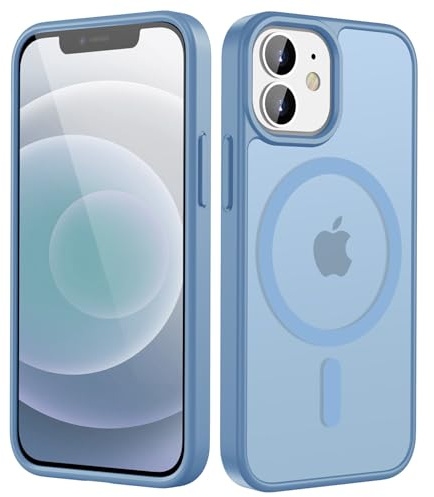 HGH Magnetiskt fodral för iPhone 12 Mini 5,4 tum kompatibelt med MagSafe, genomskinlig matt baksida, tunn, stötsäkert mobiltelefonfodral för iPhone 12 Mini (babyblå)