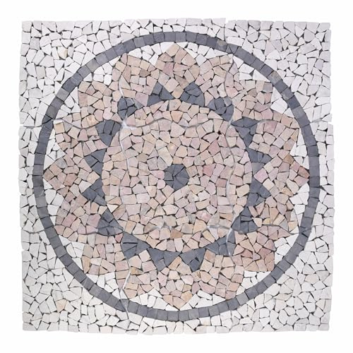 DIVERO Fliesen-Mosaik Rosone – Motiv: Sonne - aus Marmor – Farbe: creme grau – Größe: 90 x 90 cm