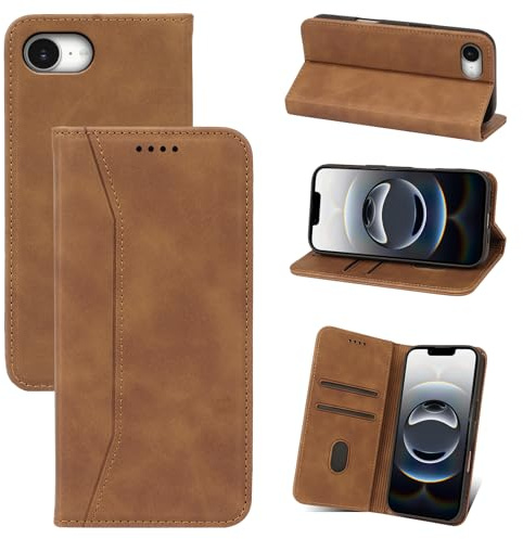 Qizyemy Funda Compatible con iPhone 16e(6.1),Premium Flip Billetera Funda de Cuero,Soporte Plegable,Funda de Piel con Cierre magnético,función de Soporte y Ranuras para Tarjetas(Caqui)