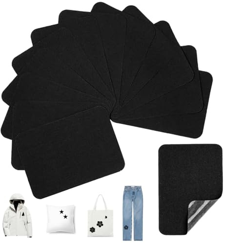 12 Stück Bügelflicken Schwarz, 7,5 cm x 10,5 cm Stoffflicken zum Aufbügeln, Baumwoll-Reparaturflicken für Kleidung, Jeans Flicken zum Aufbügeln Innen für Kleidung, Hosen, Flicken und Dekorieren