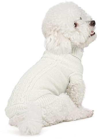 Supet Hundepullover Winter für kleine Grosse Hunde – Weicher gestrickter Hundepulli mit hohem warm, elastisch, Hundemantel für Dackel, Französische Bulldogge, XS-XXL, Weihnachten & Alltag(WeißM)