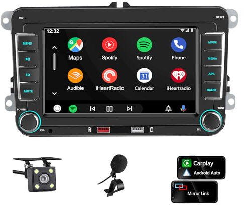 Autoradio 2 DIN per Volkswagen Golf 5/6, Passat, Jetta E Altri Modelli, Con Display Da 7 Pollici, Carplay Wireless E Android Auto Integrato, Supporto Per Telecamera Retro E Radio FM